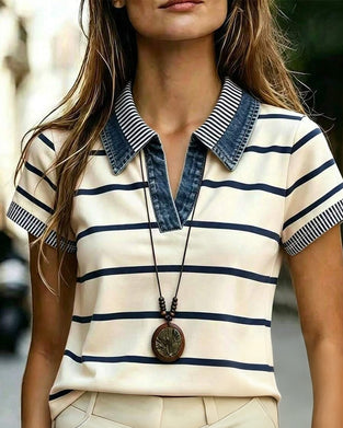 Blouse Rayée Décontractée Revers