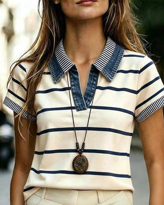 Blouse Rayée Décontractée Revers