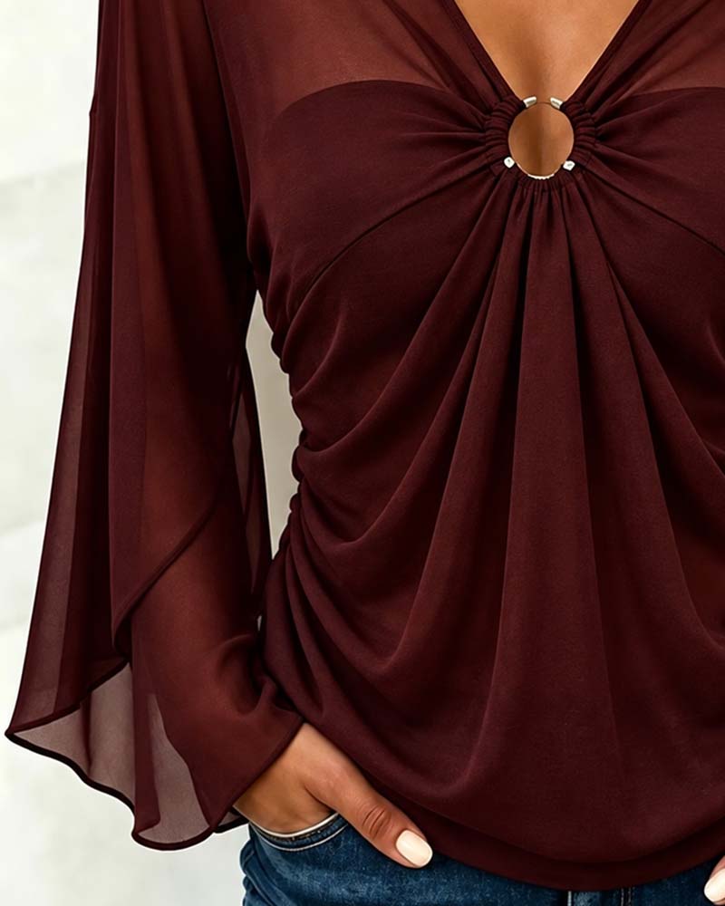 Blouse Col V Anneau Métallique Twist