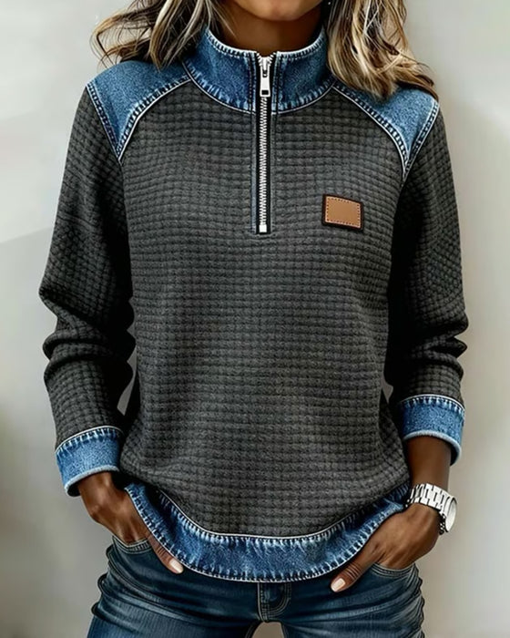 Sweat-Shirt À Col Zippé Demi-Hauteur Et Color-Block