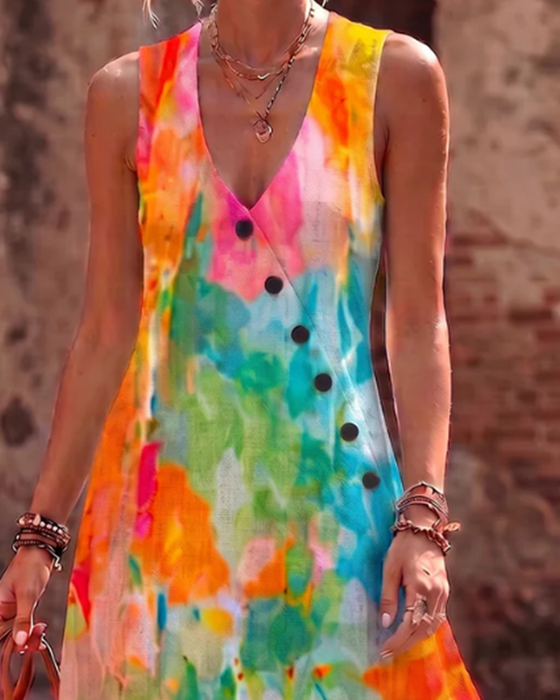 Robe Sans Manches Aquarelle Florale Élégante Maxi