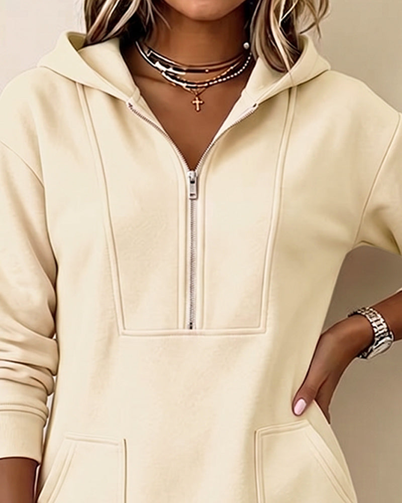 Robe Capuche Fermeture Éclair Poche