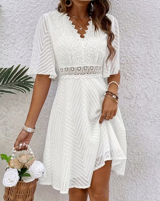 Robe Col En V Dentelle Patchwork Découpé