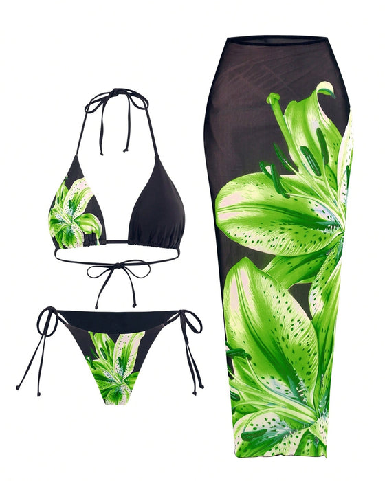 Maillot De Bain Sexy Imprimé Trois Pièces