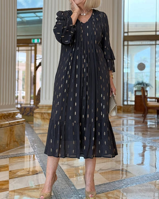 Robe Manche Lanterne Col En V Imprimé