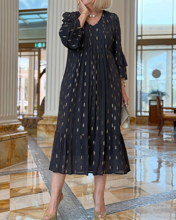 Robe Manche Lanterne Col En V Imprimé