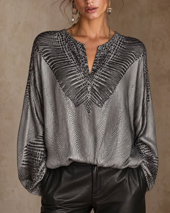 Blouse À Motif Col V Fluide