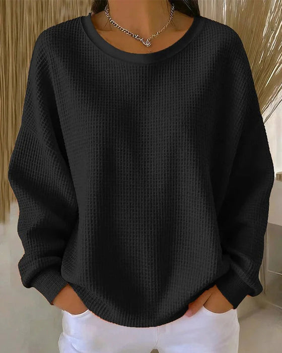 Sweatshirt Unie Texture Gaufrée Pullover