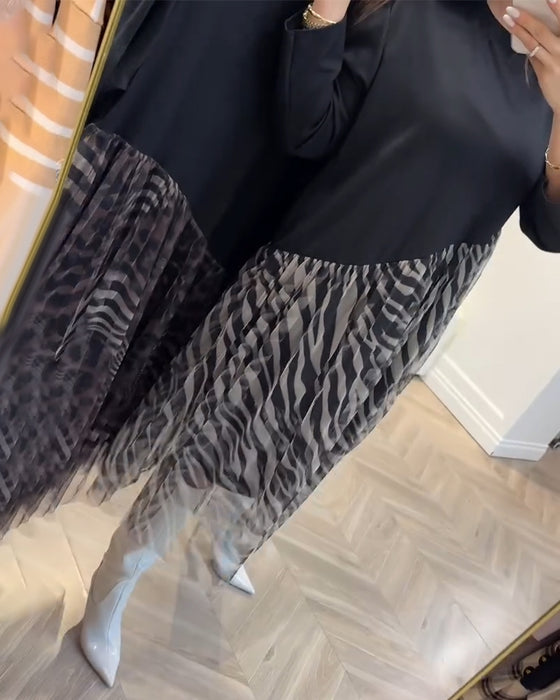 Robe Col Rond Patchwork Maille Imprimé