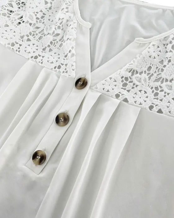 T-Shirt Creux Dentelle Patchwork Plissé