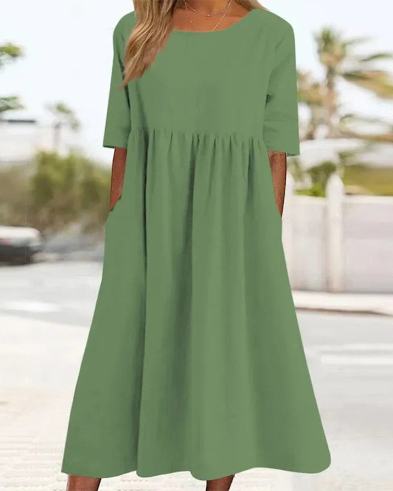 Robe Manches Courtes Poche Froncée