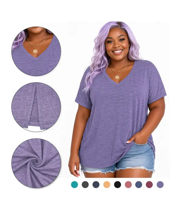T-Shirt Col En V Manches Courtes Lâche Décontracté