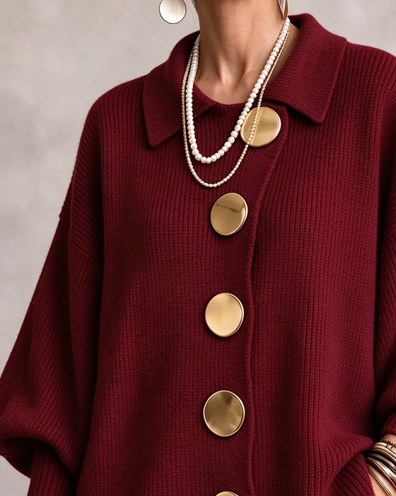 Cardigan Grand Bouton Métallique Revers