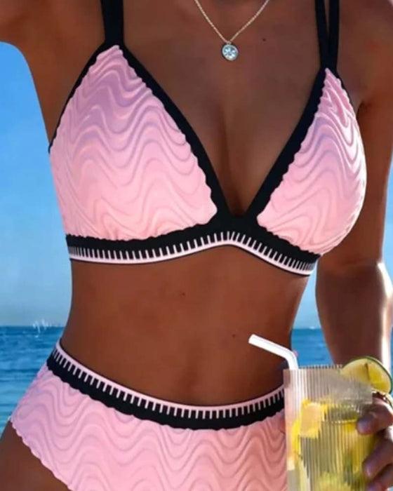 Bikini Bloc De Couleur Double Bretelle Texturé
