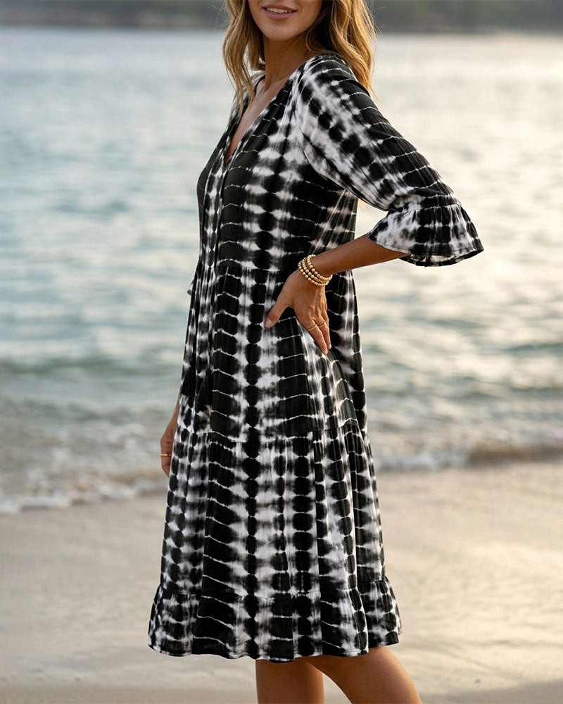 Robe Col V, Imprimé Dégradé, Vacances