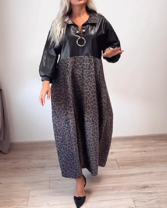 Robe À Imprimé Léopard Et Patchwork