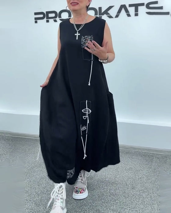 Robe Sans Manches Imprimé Lettre Oversize