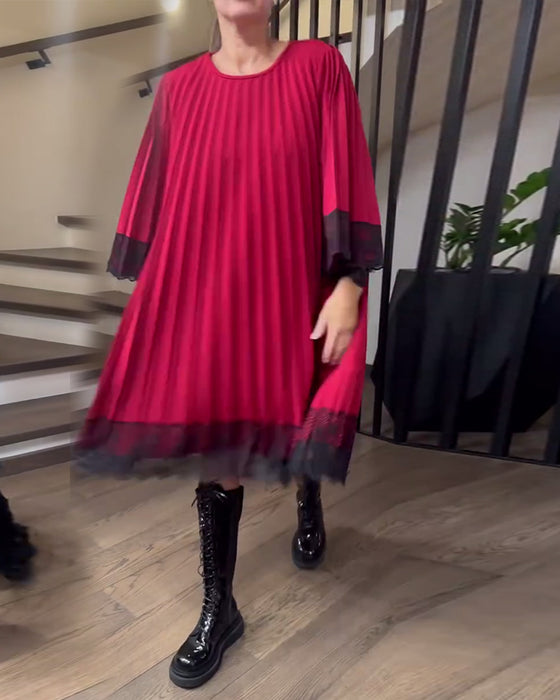 Robe Ample À Plissés Et Col Rond