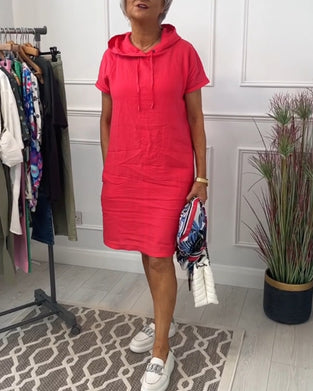 Robe décontractée à capuche et manches courtes