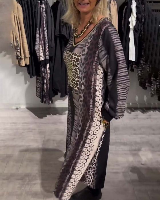 Robe décontractée col V imprimé léopard