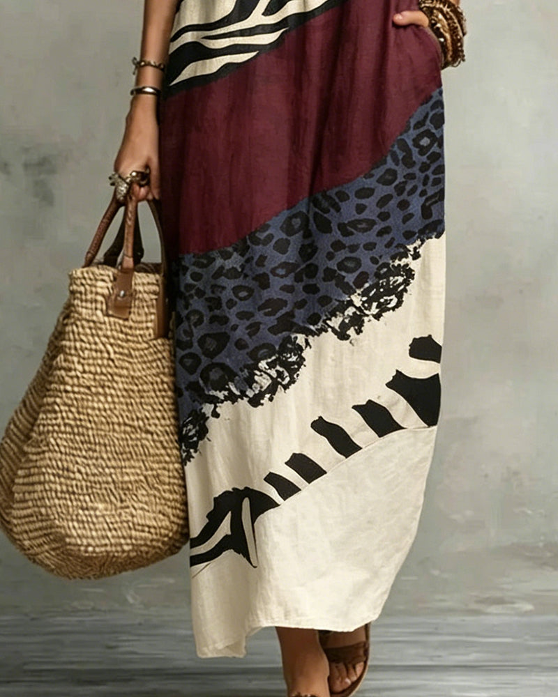 Robe Col En V Volant Motif Patchwork