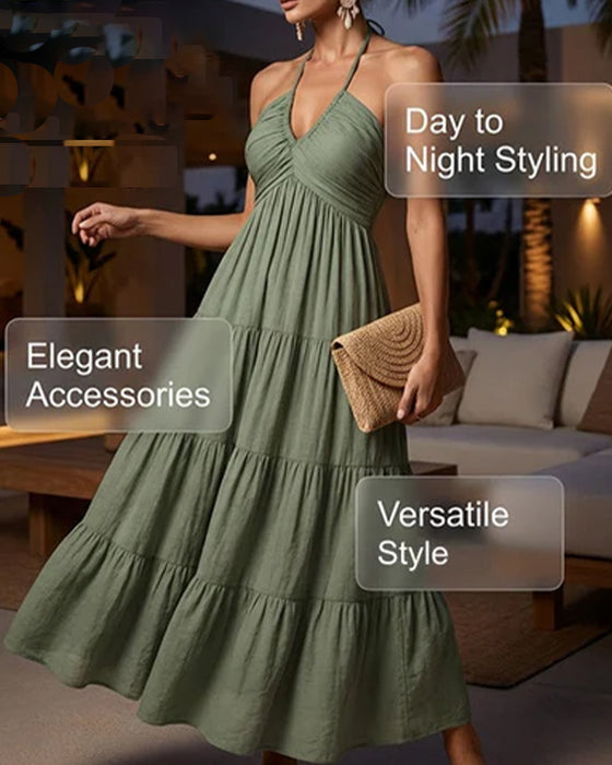 Robe Halter Bandeau Volant Multi-Couches