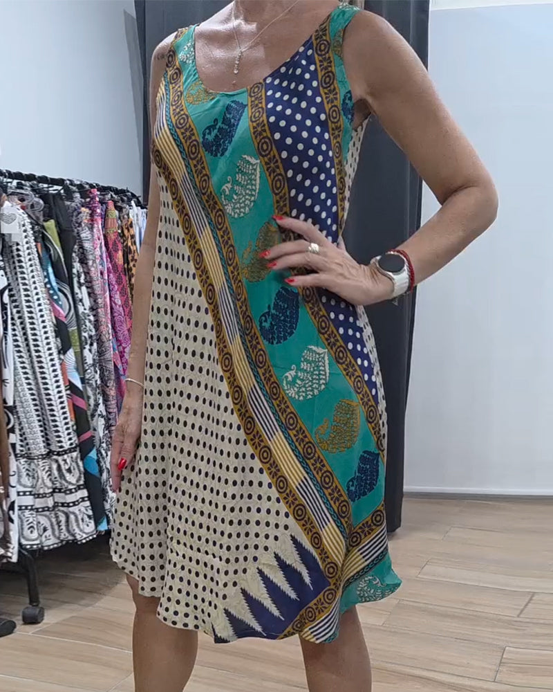 Robe Imprimé À Pois Col Rond Sans Manches