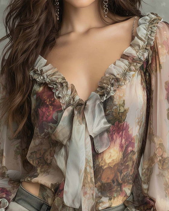 Blouse Imprimé Lotus Élégant