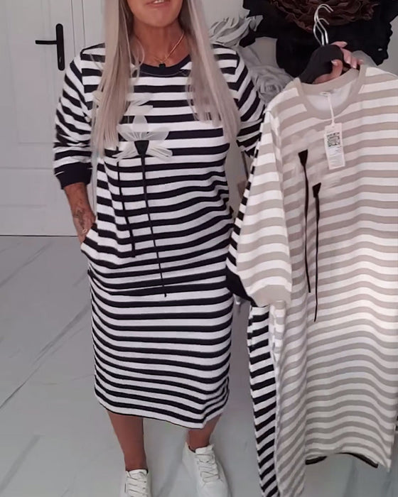 Robe décontractée à col rond rayée