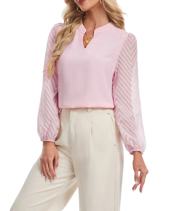 Blouse Col Montant Manche Longue Texturé Mesh