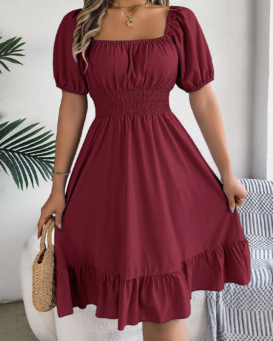 Robe Col Carré Taille Cintrée Volant Ligne A