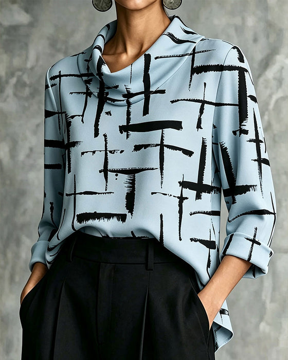Blouse Col Drapé Mock Motif Croix