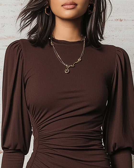 Robe Plissée Bodycon Manche Longue