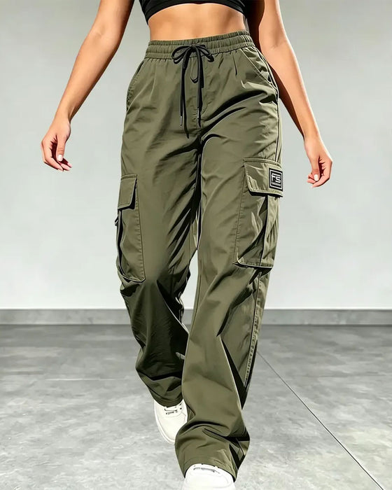 Pantalon Taille Élastique Cordon De Serrage Poche Cargo