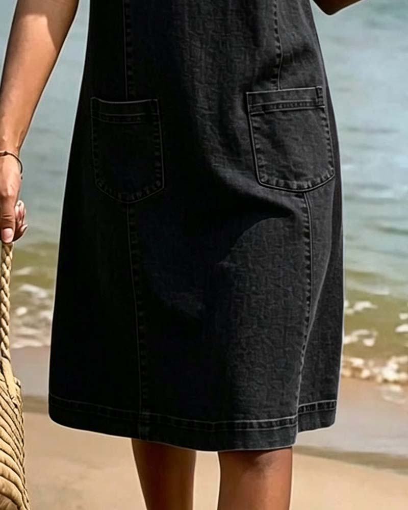 Robe Décontractée Fourreau Poche Petit Col En V