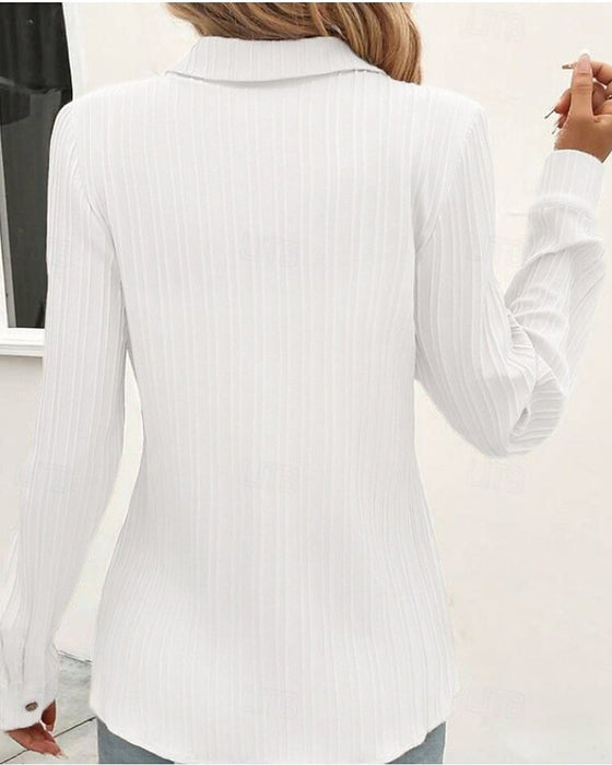 Blouse Texturée Rayure Verticale Manche Longue