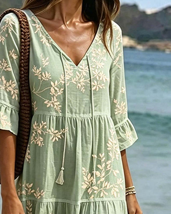 Robe Volant Col En V Attacher Resort