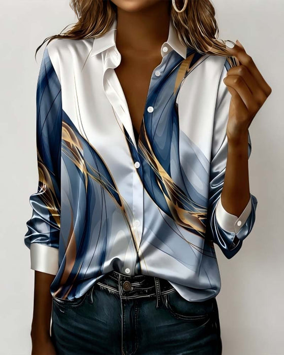 Chemise Col Ligne Drapée Manches Longues