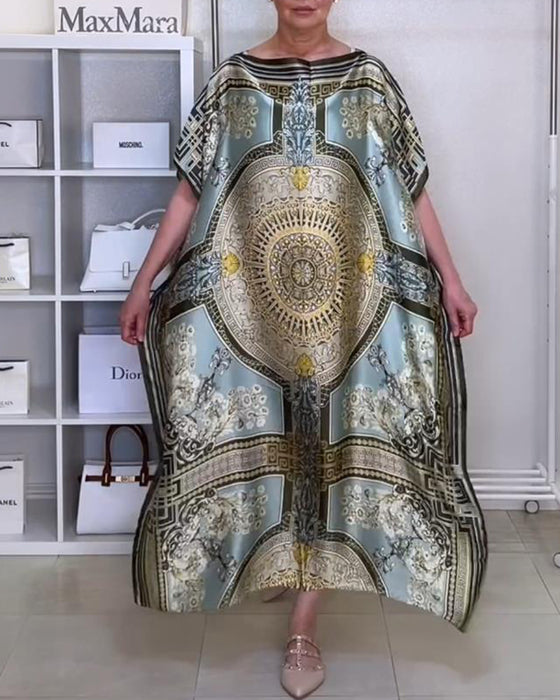 Robe ample fendue imprimée bohème