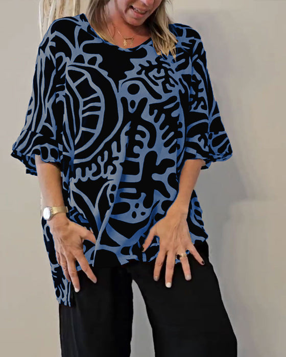 Haut Imprimé Botanique Abstrait Ample