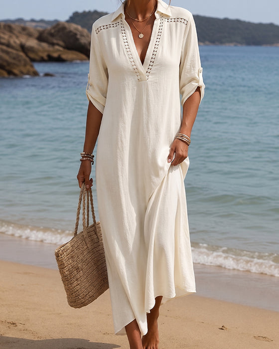 Robe Col V Découpé Jupe Ample