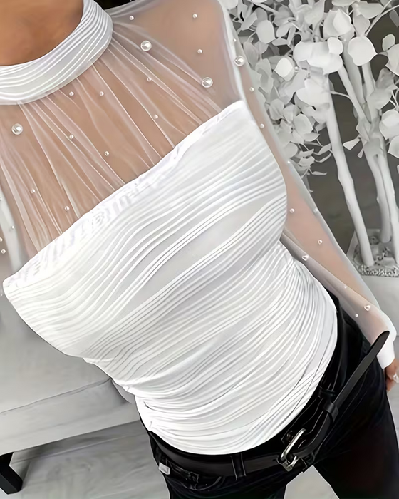 Blouse Col Mock Froncée Sheer