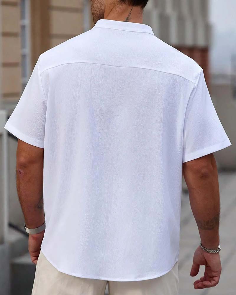 Chemise Texturée Col Montant Manche Courte