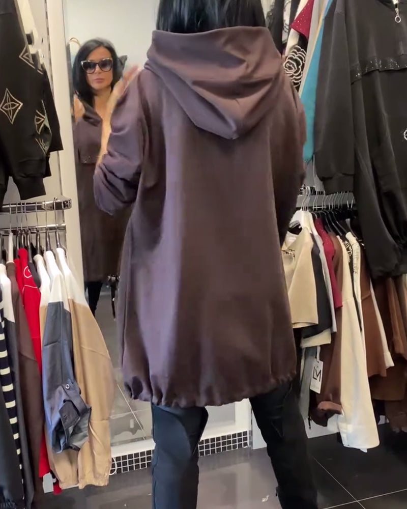 Robe Tendance À Demi-Fermeture Éclair Et Capuche