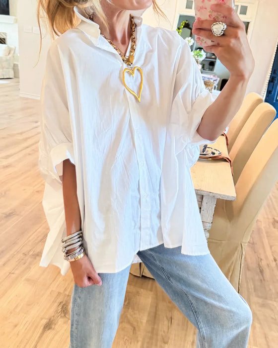 Blouse Coupe Lâche Épaule Descendante Blanche Manche Longue
