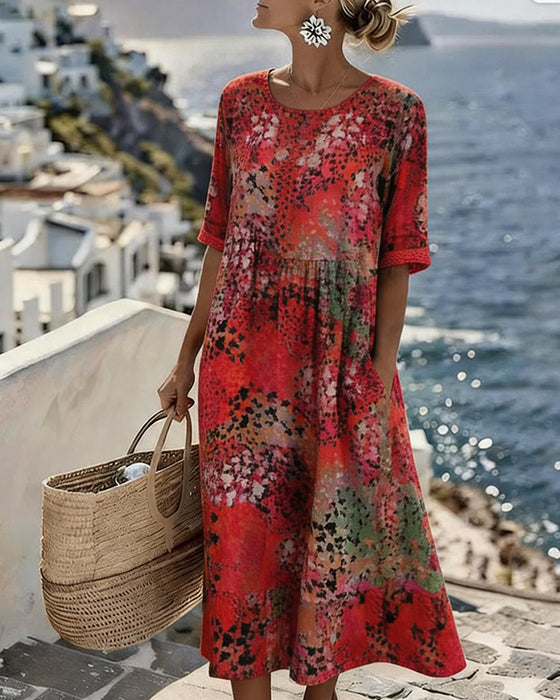 Robe Imprimé Pois Col Rond Longue