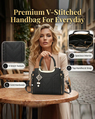 Sac Femme'S V-Piqué Poignée Supérieure Satchel