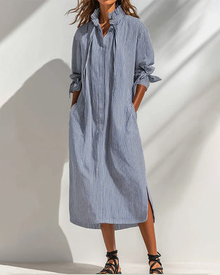 Robe Décontractée Col Montant Rayée Fente
