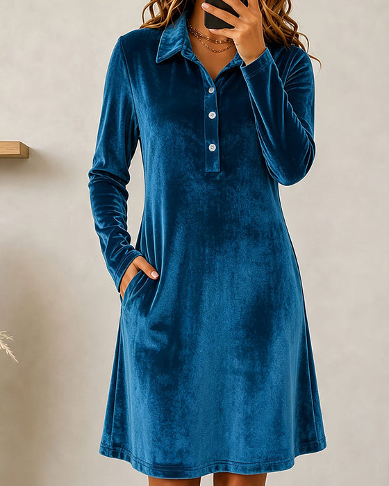 Robe Bouton Unie Décontractée