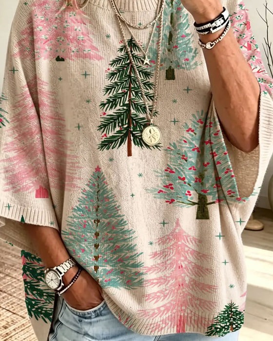 Pullover Demi Manche Sapin De Noël Ample